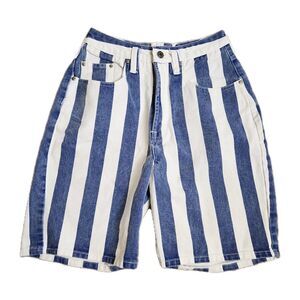 Vintage 90s Unionbay Striped Shorts Juniors 5/6 Blue White High Waist Streetwear